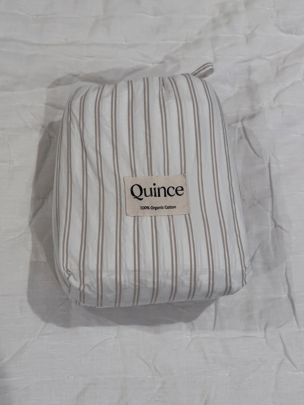 Quince Organic Crisp Percale Duvet Cover King/Cal King Double Stripe Toffee NWOT